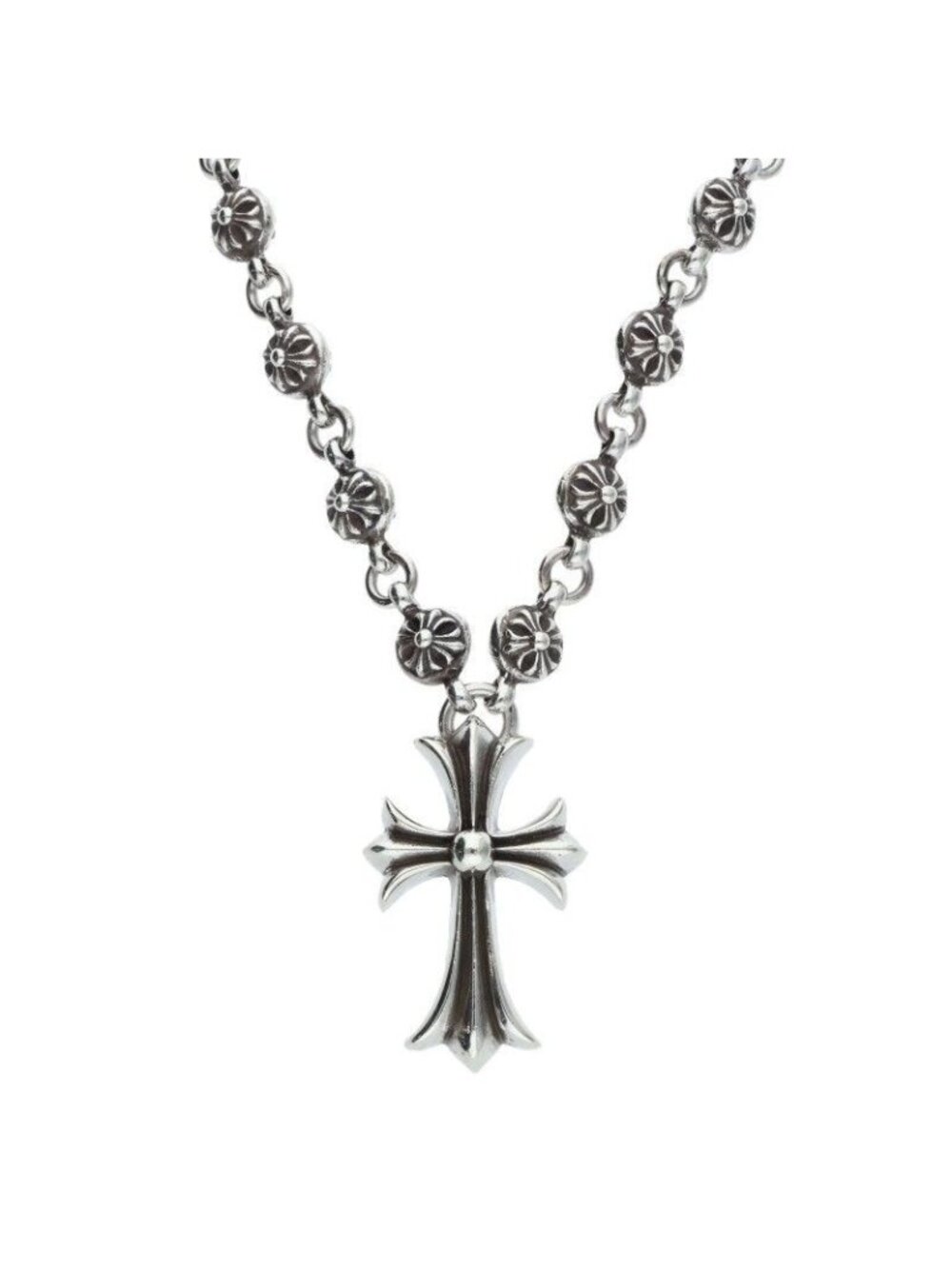 Chrome Hearts 1 CH Cross Ball Chain Small Silver Necklace